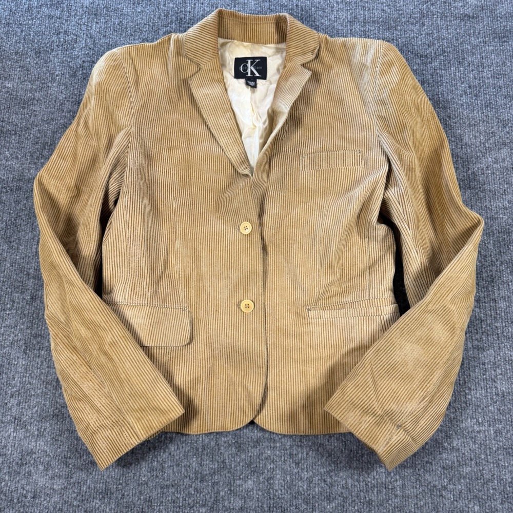 Vintage Calvin Klein Collection Leather Corduroy Blazer Tan Size 6 Dark Academia